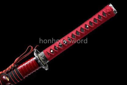 Japanese Katana 1095 High Carbon Steel Samurai Sword Full Tang Red For Battle