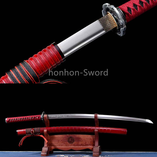 1095 Kohlenstoffstahl Katana Blaue Klinge Japanisches Samurai-Schwert Full Tang Schwarz 