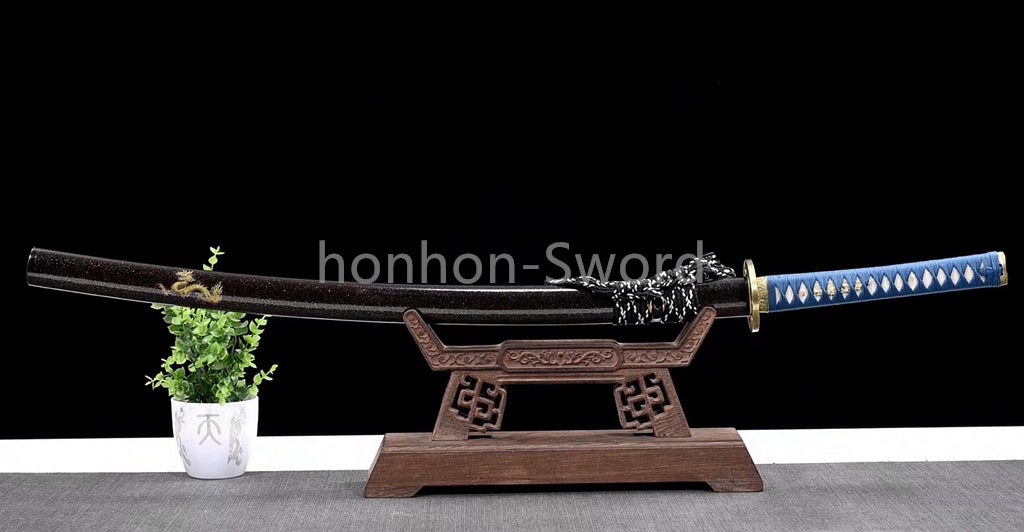 Japanese Katana 1095 High Carbon Steel Blue Blade Samurai Sword Full Tang Battle
