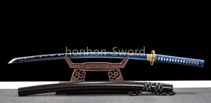 Japanese Katana 1095 High Carbon Steel Blue Blade Samurai Sword Full Tang Battle