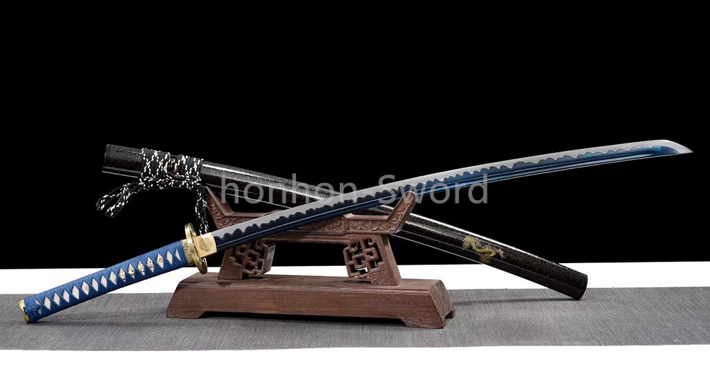 Japanese Katana 1095 High Carbon Steel Blue Blade Samurai Sword Full Tang Battle