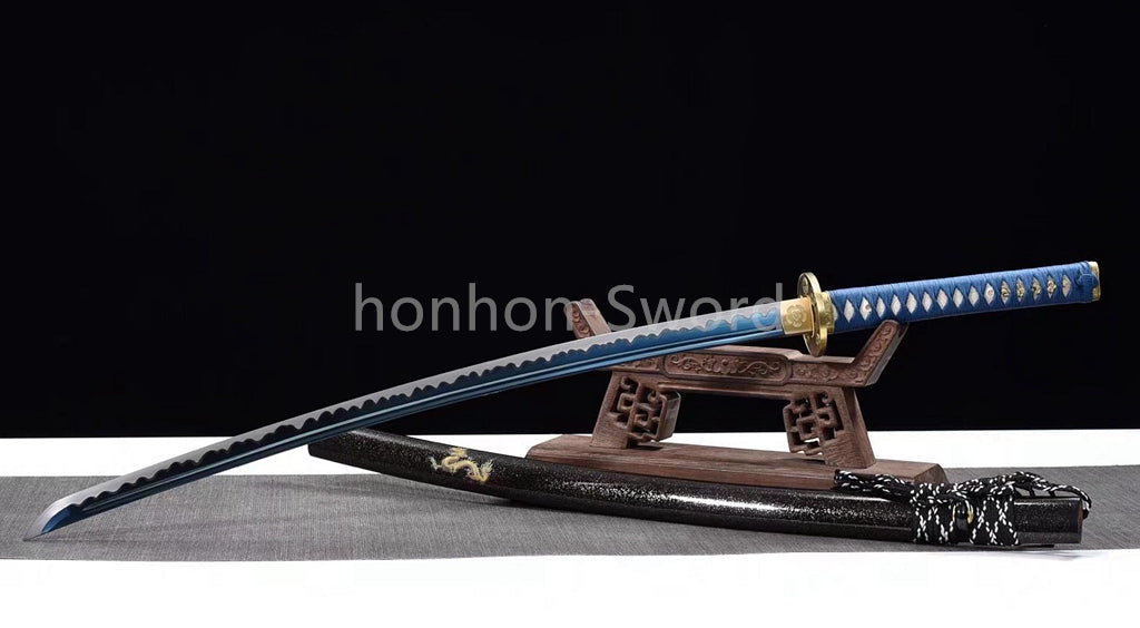 Japanese Katana 1095 High Carbon Steel Blue Blade Samurai Sword Full Tang Battle