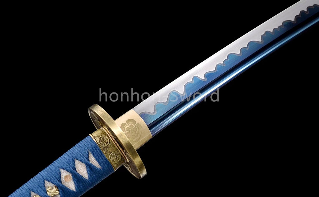 Japanese Katana 1095 High Carbon Steel Blue Blade Samurai Sword Full Tang Battle