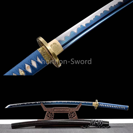 1095 Kohlenstoffstahl Katana Blaue Klinge Japanisches Samurai-Schwert Full Tang Schwarz 