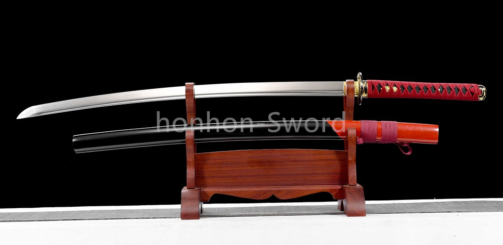 1095 Kohlenstoffstahl Katana Blaue Klinge Japanisches Samurai-Schwert Full Tang Schwarz 