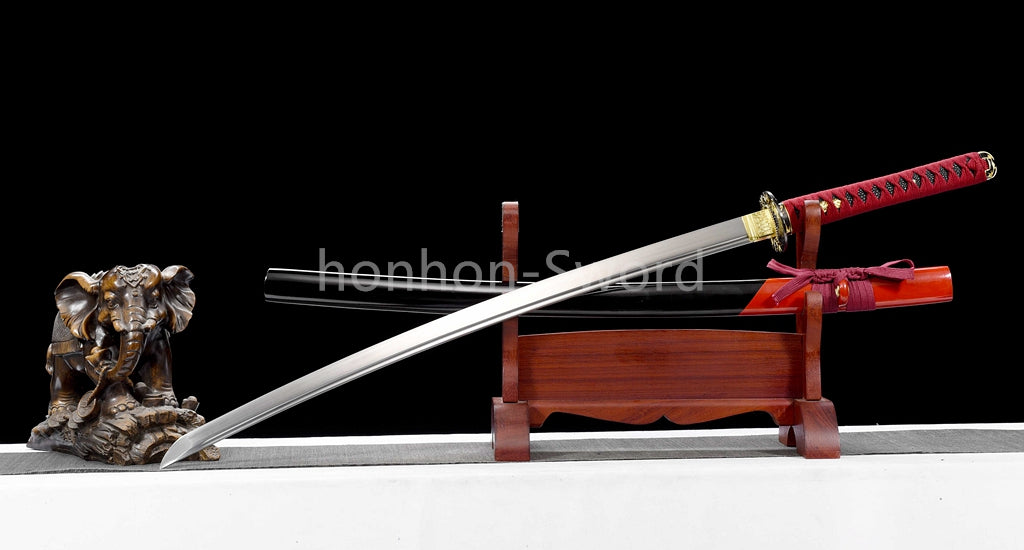 1095 Kohlenstoffstahl Katana Blaue Klinge Japanisches Samurai-Schwert Full Tang Schwarz 