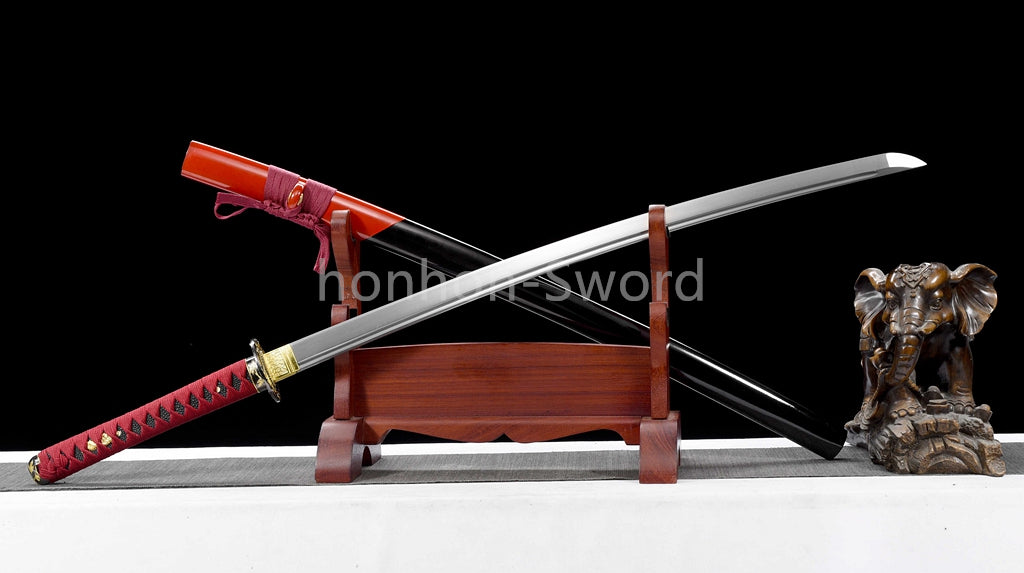 1095 Kohlenstoffstahl Katana Blaue Klinge Japanisches Samurai-Schwert Full Tang Schwarz 