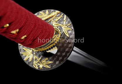 1095 Kohlenstoffstahl Katana Blaue Klinge Japanisches Samurai-Schwert Full Tang Schwarz 