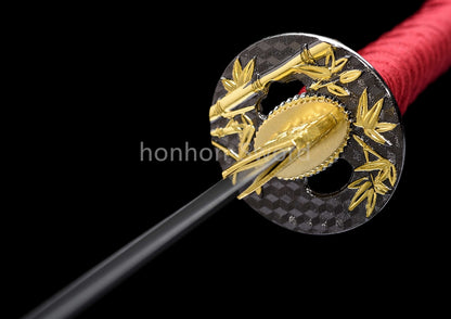 1095 Kohlenstoffstahl Katana Blaue Klinge Japanisches Samurai-Schwert Full Tang Schwarz 