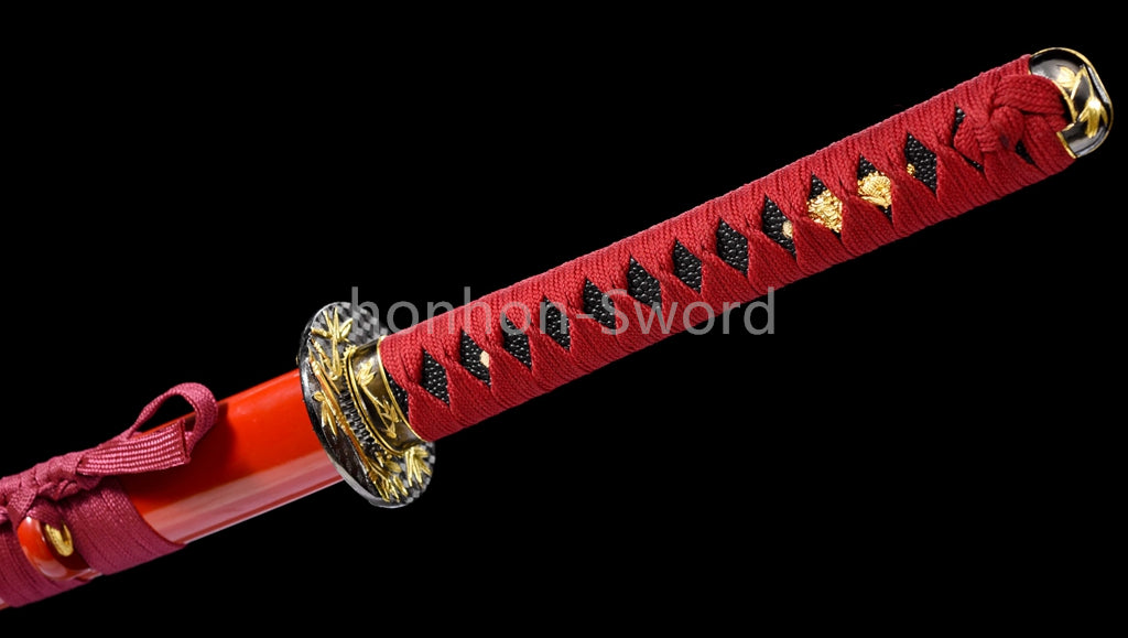 1095 Kohlenstoffstahl Katana Blaue Klinge Japanisches Samurai-Schwert Full Tang Schwarz 