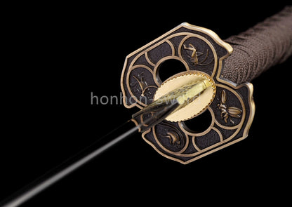 Katana en acier à haute teneur en manganèse, épée de samouraï japonais, prête pour la bataille, Saya blanche dorée 