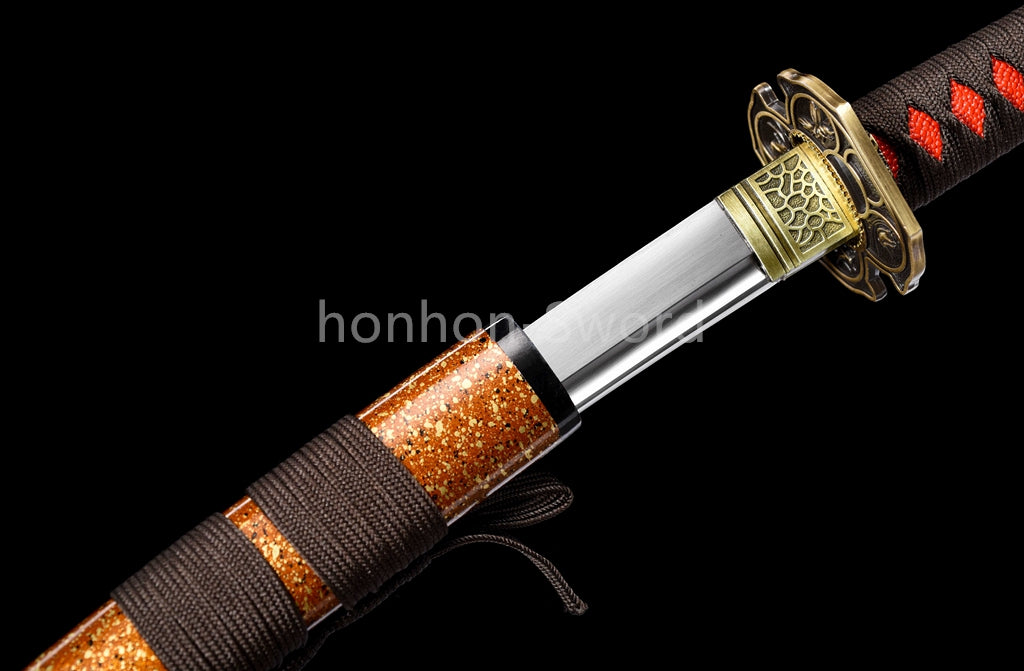 Katana en acier à haute teneur en manganèse, épée de samouraï japonais, prête pour la bataille, Saya blanche dorée 