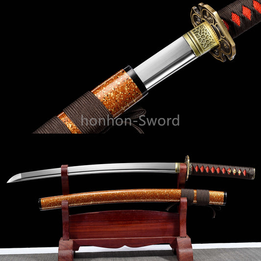 Katana en acier à haute teneur en manganèse, épée de samouraï japonais, prête pour la bataille, Saya blanche dorée 
