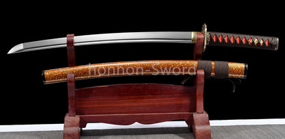 Katana en acier à haute teneur en manganèse, épée de samouraï japonais, prête pour la bataille, Saya blanche dorée 