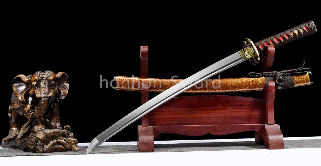 Katana en acier à haute teneur en manganèse, épée de samouraï japonais, prête pour la bataille, Saya blanche dorée 
