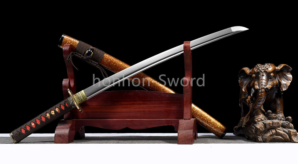 Katana en acier à haute teneur en manganèse, épée de samouraï japonais, prête pour la bataille, Saya blanche dorée 