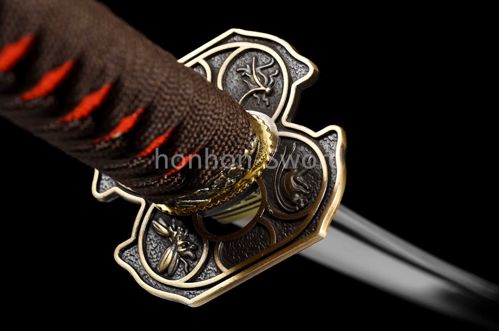Katana en acier à haute teneur en manganèse, épée de samouraï japonais, prête pour la bataille, Saya blanche dorée 