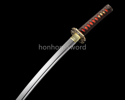 Katana en acier à haute teneur en manganèse, épée de samouraï japonais, prête pour la bataille, Saya blanche dorée 