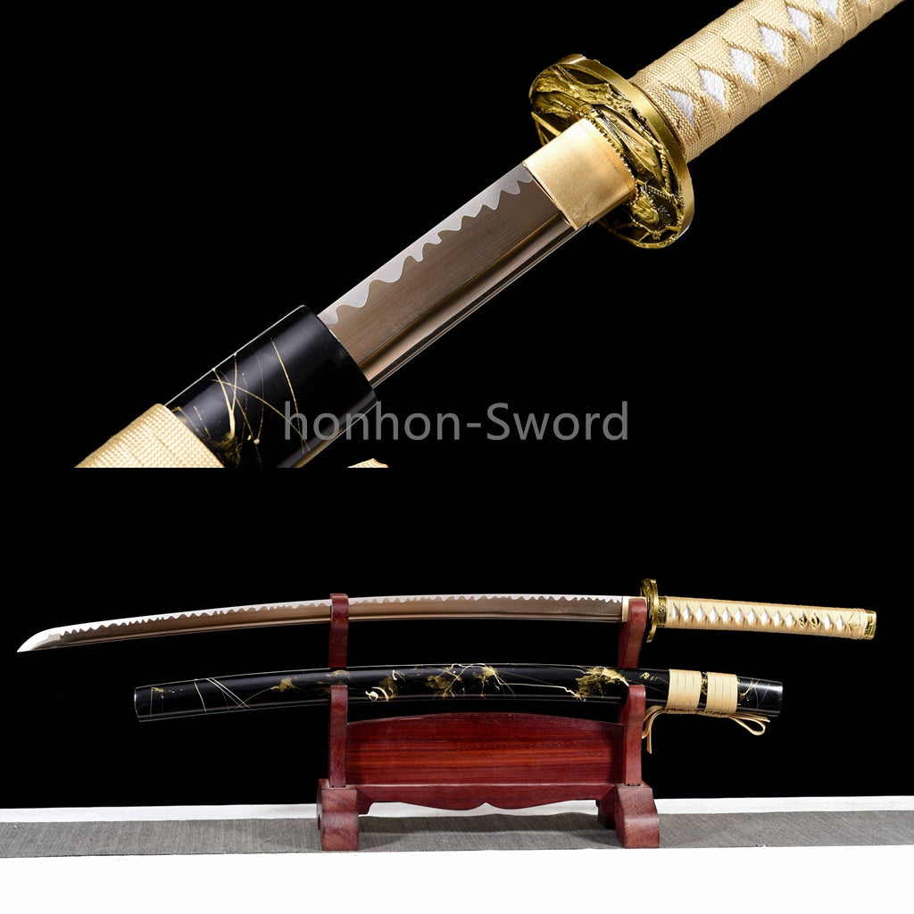 Katana à lame bleue en acier à haute teneur en carbone 1095, épée de samouraï japonais, épée complète noire 