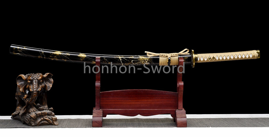 Katana à lame bleue en acier à haute teneur en carbone 1095, épée de samouraï japonais, épée complète noire 