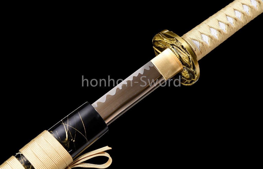 Katana à lame bleue en acier à haute teneur en carbone 1095, épée de samouraï japonais, épée complète noire 