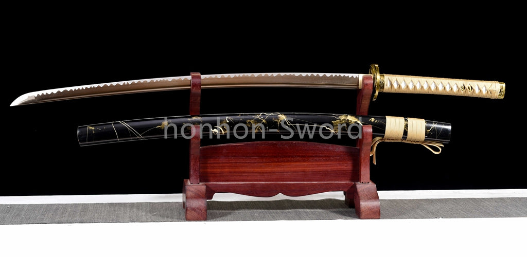 Katana à lame bleue en acier à haute teneur en carbone 1095, épée de samouraï japonais, épée complète noire 