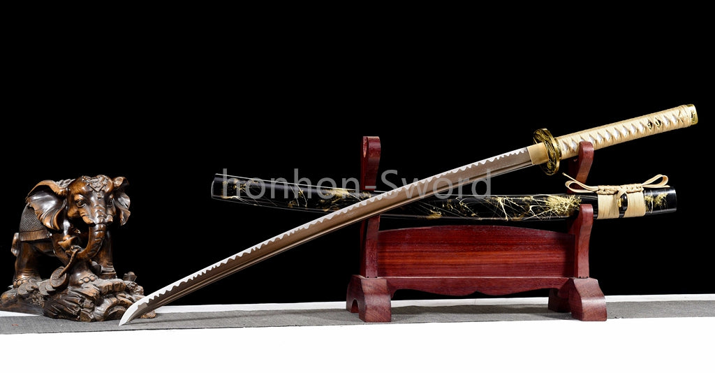 Katana à lame bleue en acier à haute teneur en carbone 1095, épée de samouraï japonais, épée complète noire 