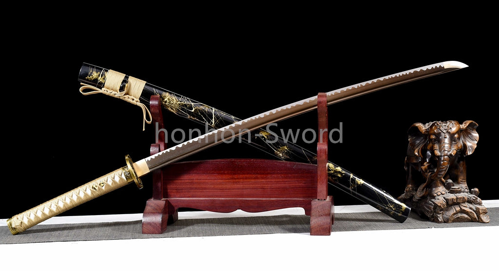 Katana à lame bleue en acier à haute teneur en carbone 1095, épée de samouraï japonais, épée complète noire 