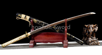 Katana à lame bleue en acier à haute teneur en carbone 1095, épée de samouraï japonais, épée complète noire 