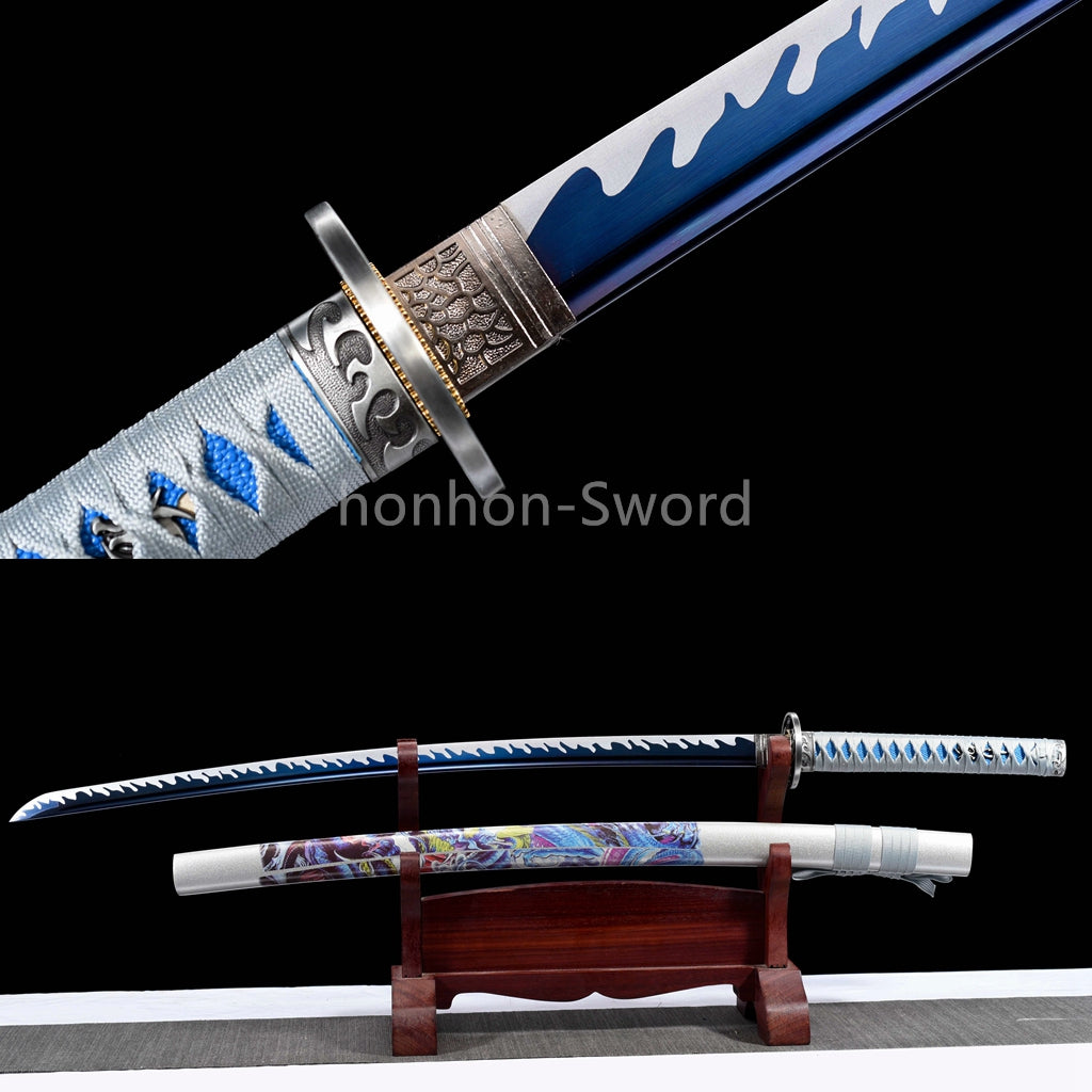 Katana à lame bleue en acier à haute teneur en carbone 1095, épée de samouraï japonais, épée complète noire 