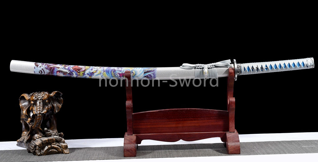 Katana à lame bleue en acier à haute teneur en carbone 1095, épée de samouraï japonais, épée complète noire 