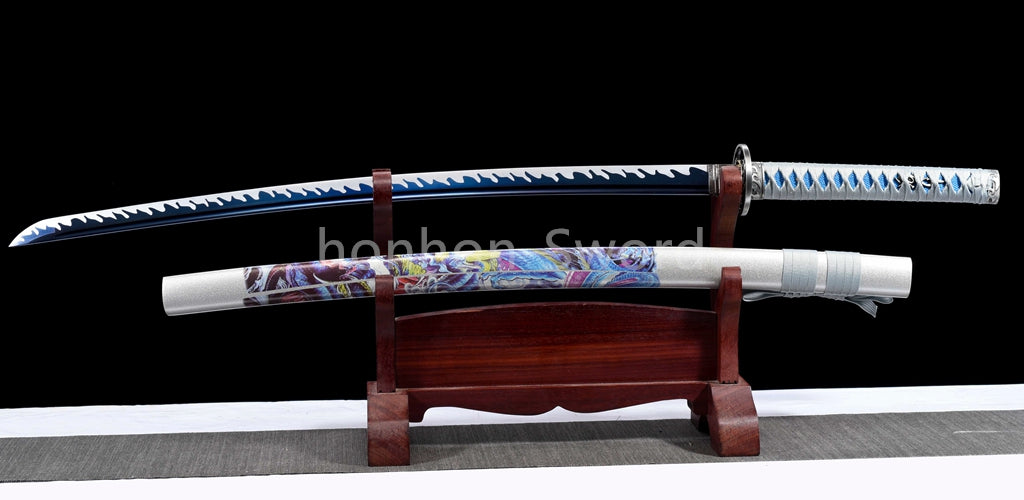 Katana à lame bleue en acier à haute teneur en carbone 1095, épée de samouraï japonais, épée complète noire 