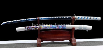 Katana à lame bleue en acier à haute teneur en carbone 1095, épée de samouraï japonais, épée complète noire 