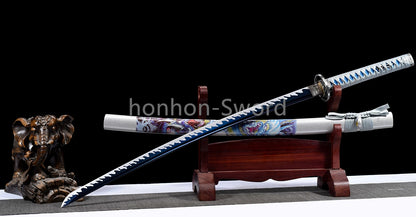 Katana à lame bleue en acier à haute teneur en carbone 1095, épée de samouraï japonais, épée complète noire 