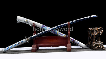 Katana à lame bleue en acier à haute teneur en carbone 1095, épée de samouraï japonais, épée complète noire 