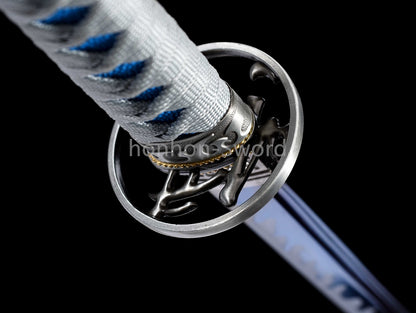 Katana à lame bleue en acier à haute teneur en carbone 1095, épée de samouraï japonais, épée complète noire 