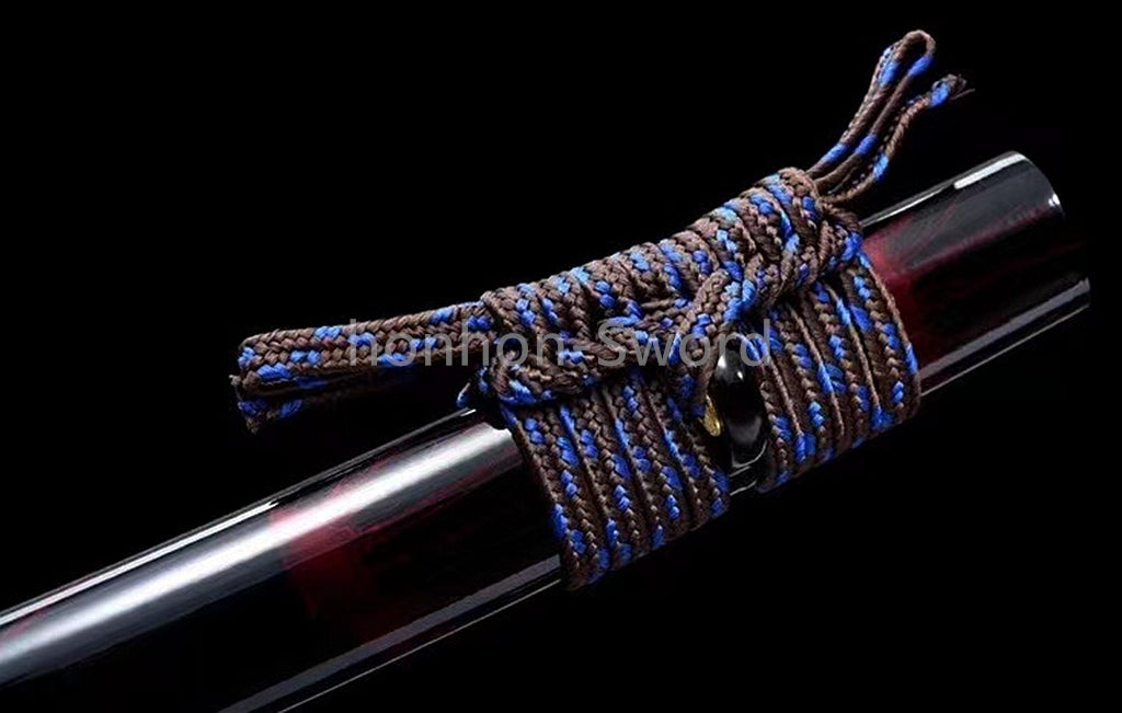 1095 Kohlenstoffstahl Katana Blaue Klinge Japanisches Samurai-Schwert Full Tang Schwarz 