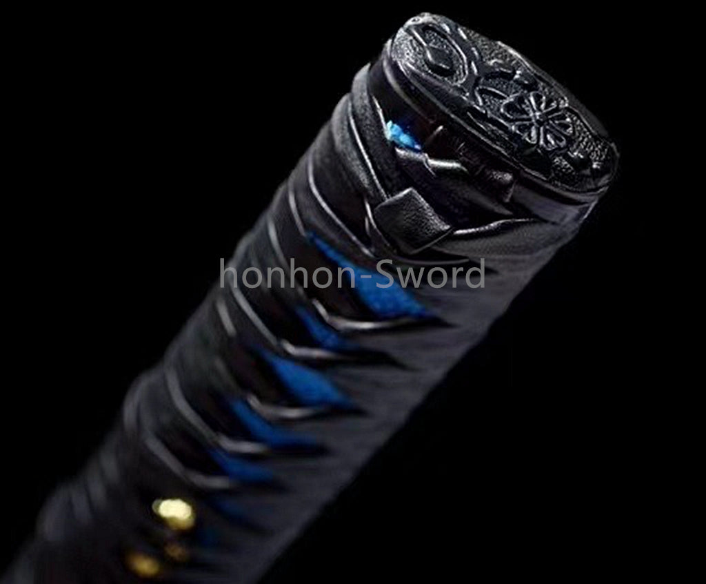 1095 Kohlenstoffstahl Katana Blaue Klinge Japanisches Samurai-Schwert Full Tang Schwarz 