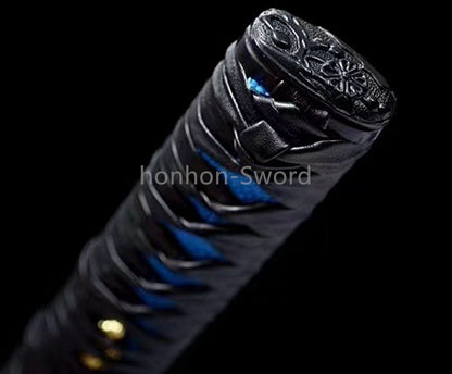 1095 Kohlenstoffstahl Katana Blaue Klinge Japanisches Samurai-Schwert Full Tang Schwarz 