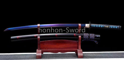 1095 Kohlenstoffstahl Katana Blaue Klinge Japanisches Samurai-Schwert Full Tang Schwarz 