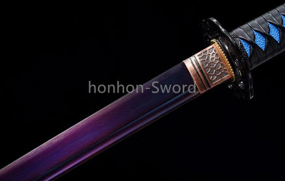 1095 Kohlenstoffstahl Katana Blaue Klinge Japanisches Samurai-Schwert Full Tang Schwarz 