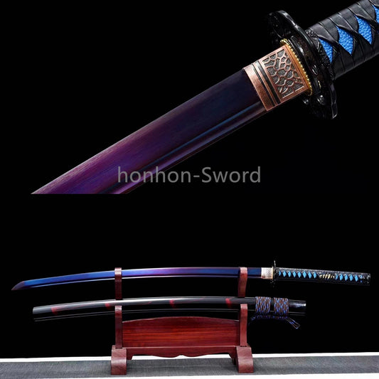 1095 High Carbon Steel Japanese Katana PurpleBlade Samurai Sword Full Tang Sharp