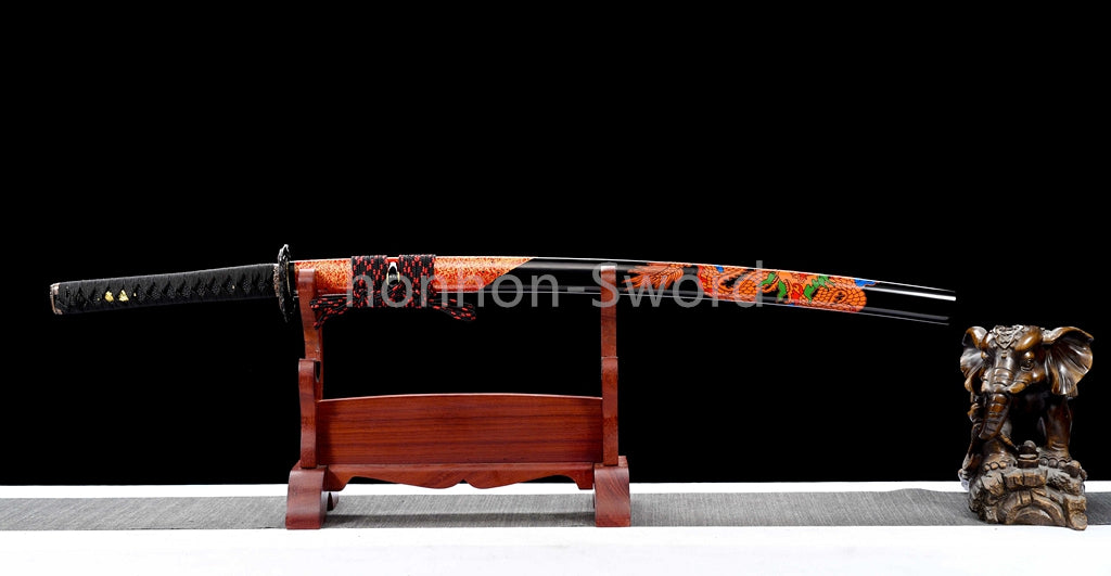 High Manganese Steel Japanese Katana Black Blade Samurai Sword Full Tang Real