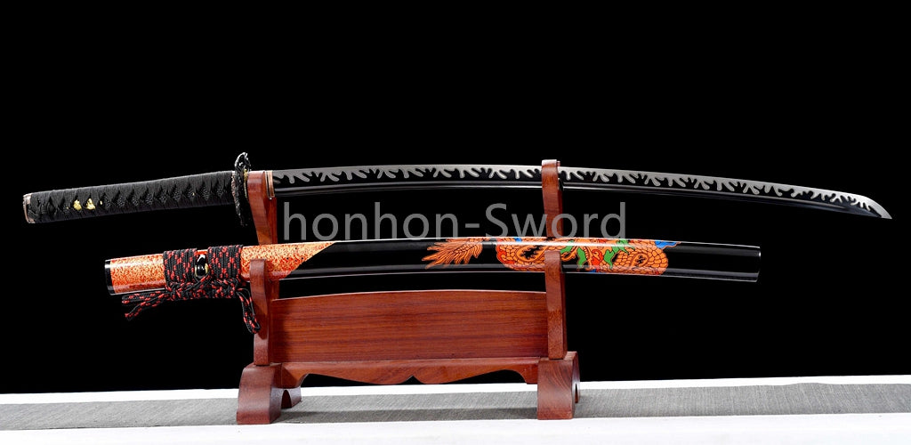 High Manganese Steel Japanese Katana Black Blade Samurai Sword Full Tang Real
