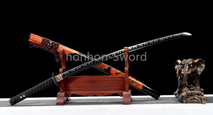 High Manganese Steel Japanese Katana Black Blade Samurai Sword Full Tang Real