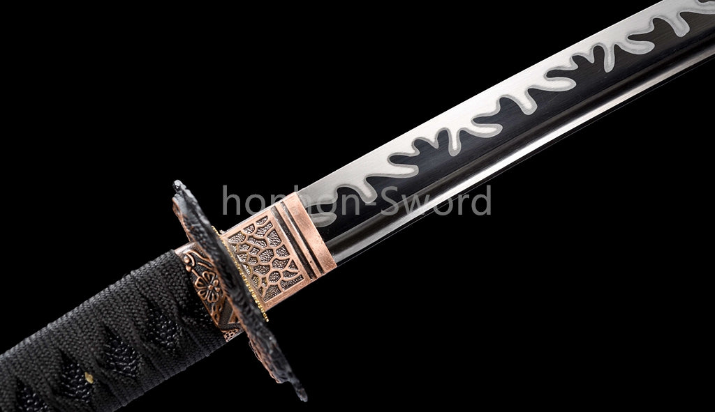 High Manganese Steel Japanese Katana Black Blade Samurai Sword Full Tang Real