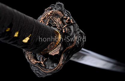High Manganese Steel Japanese Katana Black Blade Samurai Sword Full Tang Real