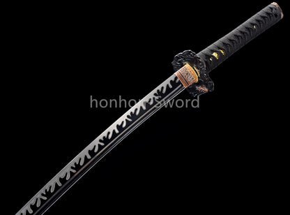 High Manganese Steel Japanese Katana Black Blade Samurai Sword Full Tang Real