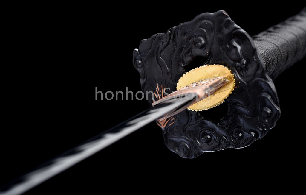 High Manganese Steel Japanese Katana Black Blade Samurai Sword Full Tang Real