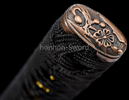 High Manganese Steel Japanese Katana Black Blade Samurai Sword Full Tang Real